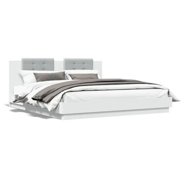 Gossi cadru de pat cu tablie, alb, 160x200 cm, lemn prelucrat