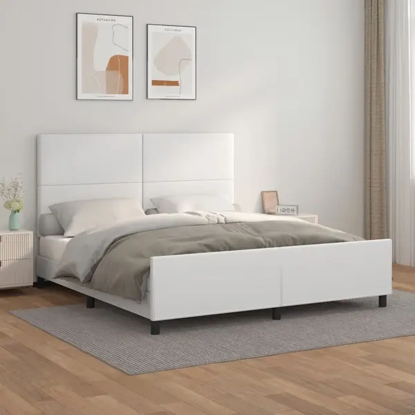Gossi cadru de pat cu tablie, alb, 160x200 cm, piele ecologica