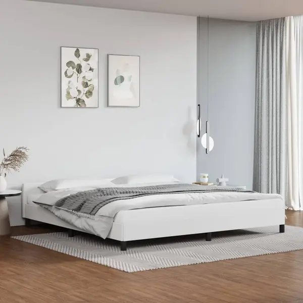 Gossi cadru de pat cu tablie, alb, 200x200 cm, piele ecologica