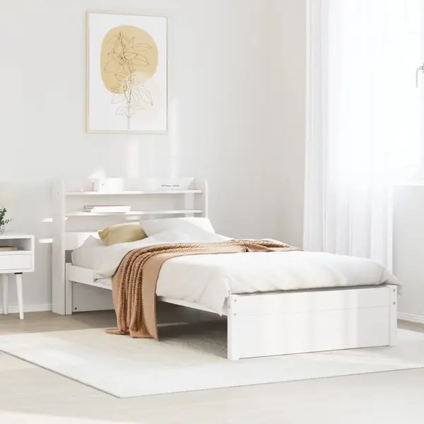 Gossi cadru de pat cu tablie, alb, 75x190 cm, lemn masiv de pin
