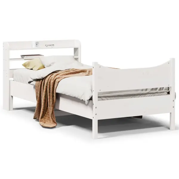 Gossi cadru de pat cu tablie, alb, 75x190 cm, lemn masiv de pin