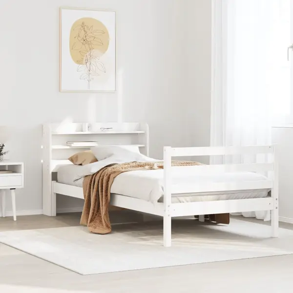 Gossi cadru de pat cu tablie, alb, 75x190 cm, lemn masiv de pin
