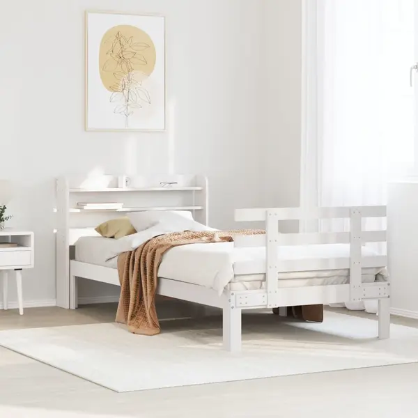 Gossi cadru de pat cu tablie, alb, 75x190 cm, lemn masiv de pin