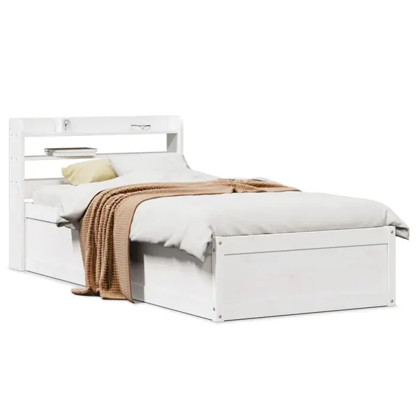 Gossi cadru de pat cu tablie, alb, 75x190 cm, lemn masiv de pin