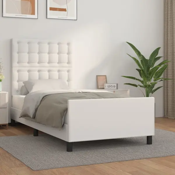 Gossi cadru de pat cu tablie, alb, 80x200 cm, piele ecologica