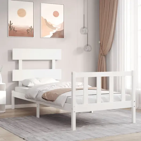 Gossi cadru de pat cu tablie, alb, 90x200 cm, lemn masiv