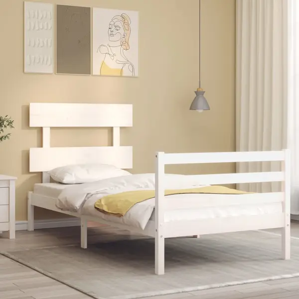 Gossi cadru de pat cu tablie, alb, 90x200 cm, lemn masiv