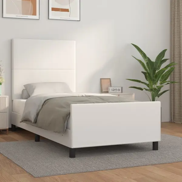 Gossi cadru de pat cu tablie, alb, 90x200 cm, piele ecologica