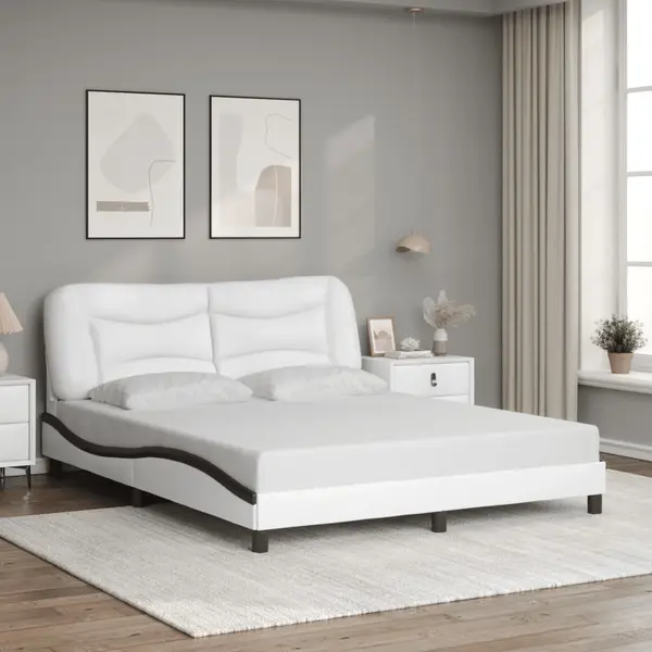 Gossi cadru de pat cu tablie, alb/negru, 160x200 cm, piele ecologica