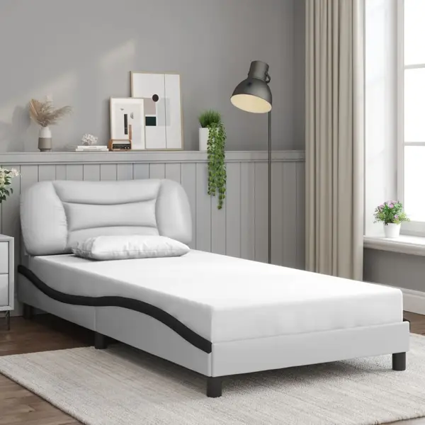 Gossi cadru de pat cu tablie alb si negru 100x200cm piele artificiala