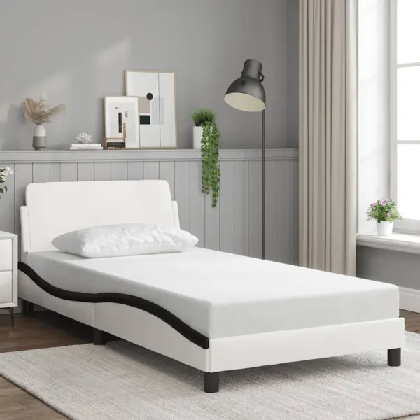 Gossi cadru de pat cu tablie alb si negru 100x200cm piele artificiala