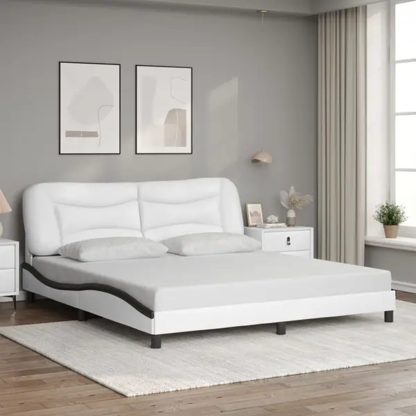 Gossi cadru de pat cu tablie alb si negru 180x200cm piele artificiala