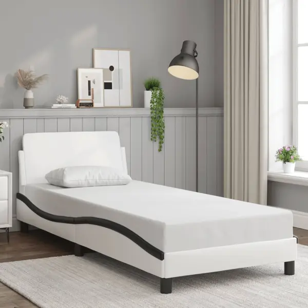 Gossi cadru de pat cu tablie alb si negru 90x190 cm piele artificiala