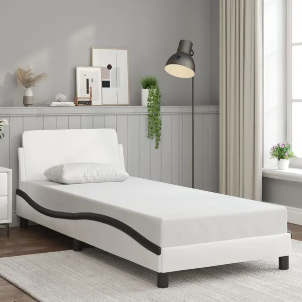 Gossi cadru de pat cu tablie, alb si negru, 90x200 cm piele ecologica