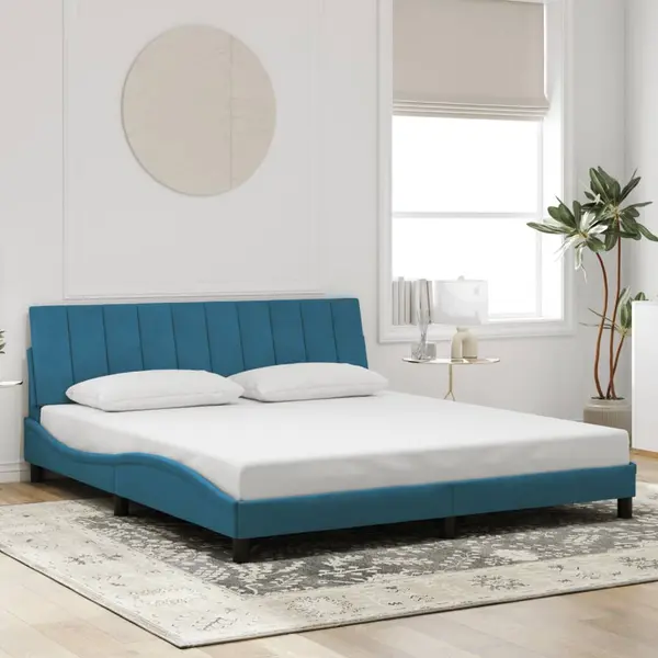 Gossi cadru de pat cu tablie, albastru, 180x200 cm, catifea