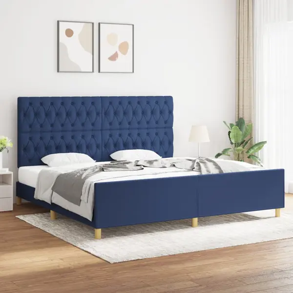 Gossi cadru de pat cu tablie, albastru, 200x200 cm, textil