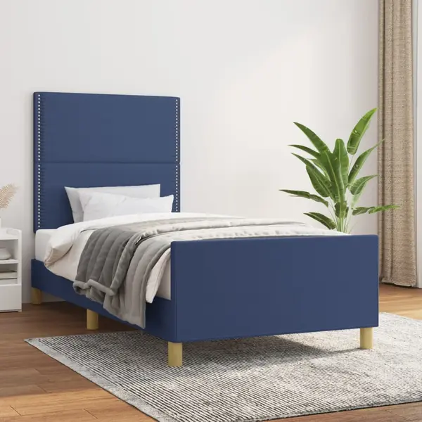 Gossi cadru de pat cu tablie, albastru, 90x190 cm, textil