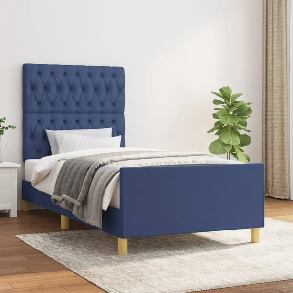 Gossi cadru de pat cu tablie, albastru, 90x190 cm, textil