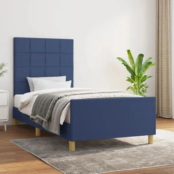 Gossi cadru de pat cu tablie, albastru, 90x190 cm, textil