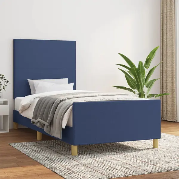 Gossi cadru de pat cu tablie, albastru, 90x200 cm, textil
