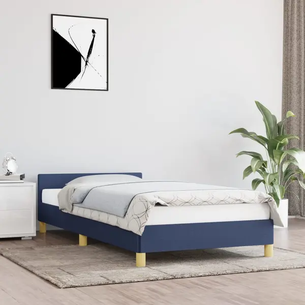 Gossi cadru de pat cu tablie, albastru, 90x200 cm, textil