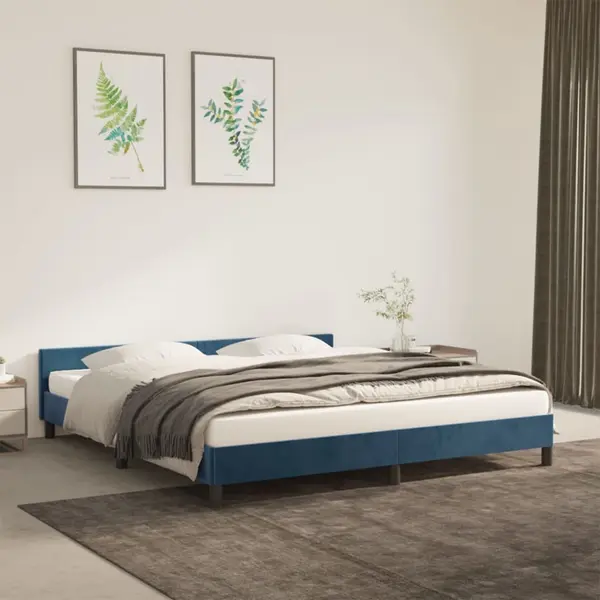 Gossi cadru de pat cu tablie, albastru inchis, 160x200 cm, catifea