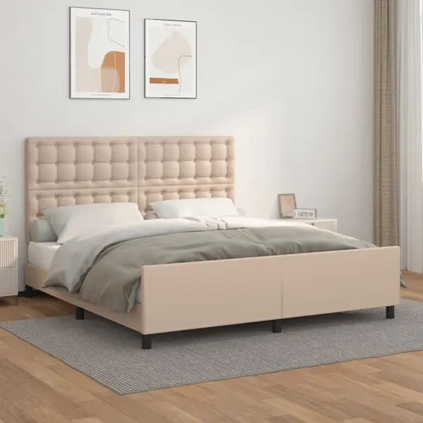 Gossi cadru de pat cu tablie, cappuccino, 160x200 cm, piele ecologica
