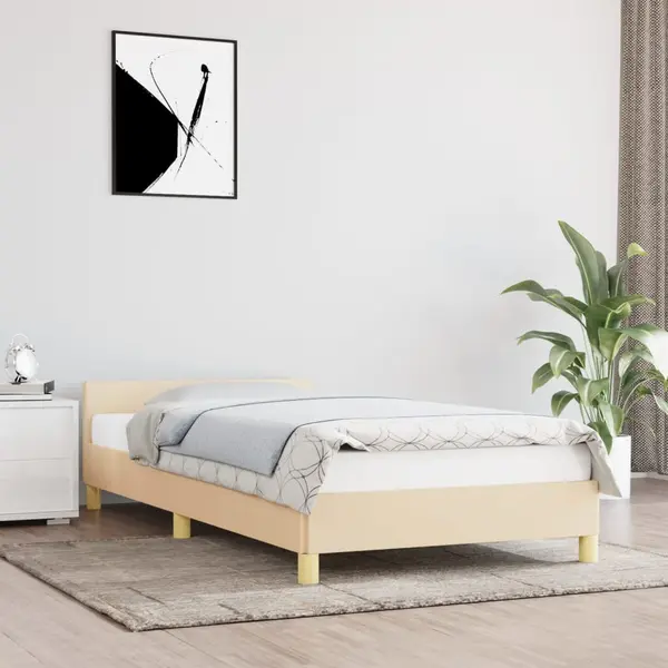 Gossi cadru de pat cu tablie, crem, 90x200 cm, textil