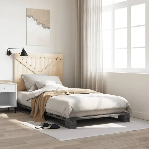 Gossi cadru de pat cu tablie, gri, 100x200 cm, lemn masiv de pin