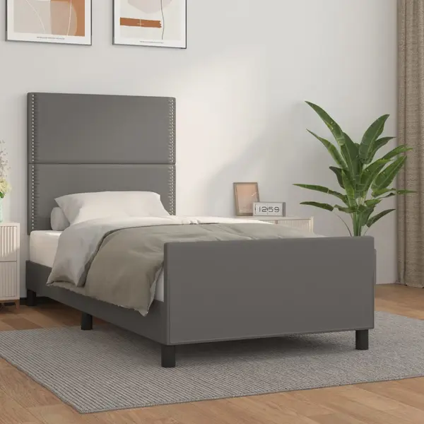 Gossi cadru de pat cu tablie, gri, 100x200 cm, piele ecologica