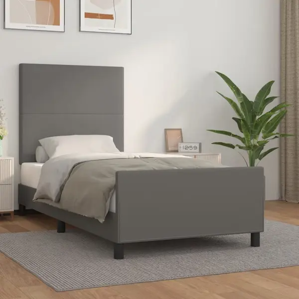 Gossi cadru de pat cu tablie, gri, 100x200 cm, piele ecologica