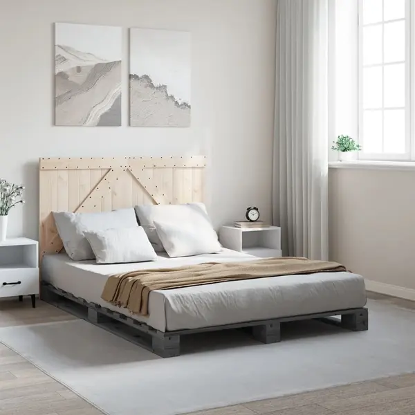 Gossi cadru de pat cu tablie, gri, 140x200 cm, lemn masiv de pin