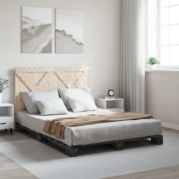 Gossi cadru de pat cu tablie, gri, 140x200 cm, lemn masiv de pin