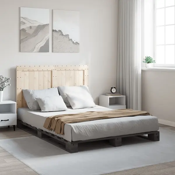Gossi cadru de pat cu tablie, gri, 140x200 cm, lemn masiv de pin