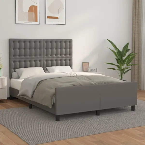 Gossi cadru de pat cu tablie, gri, 140x200 cm, piele ecologica