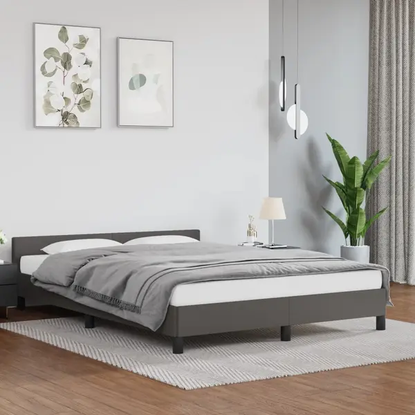 Gossi cadru de pat cu tablie, gri, 140x200 cm, piele ecologica