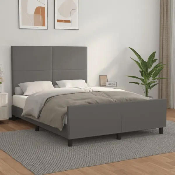 Gossi cadru de pat cu tablie, gri, 140x200 cm, piele ecologica