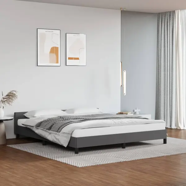 Gossi cadru de pat cu tablie, gri, 160x200 cm, piele ecologica