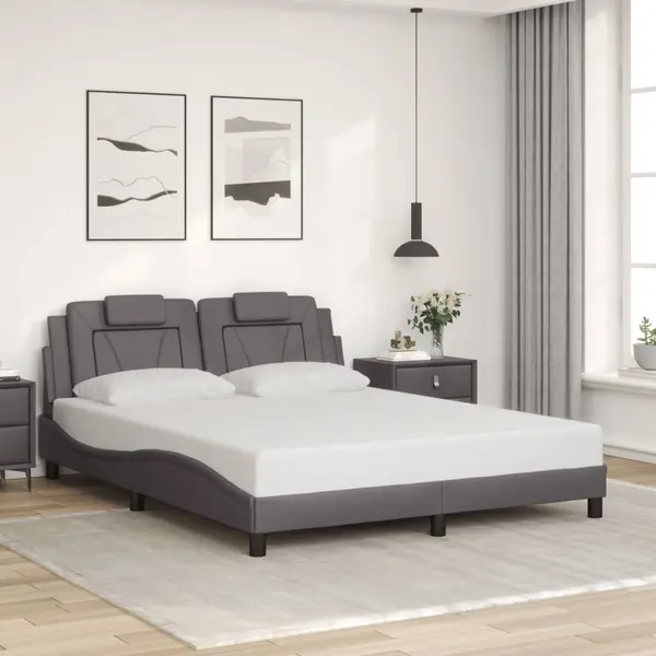 Gossi cadru de pat cu tablie, gri, 160x200 cm, piele ecologica