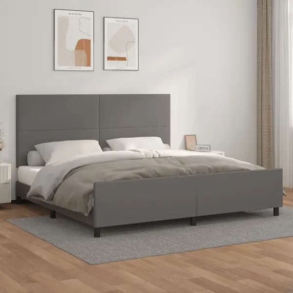 Gossi cadru de pat cu tablie, gri, 200x200 cm, piele ecologica