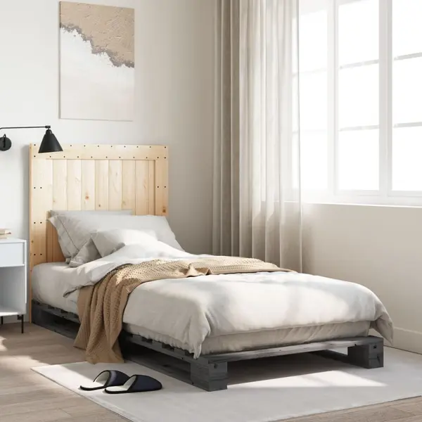Gossi cadru de pat cu tablie, gri, 90x200 cm, lemn masiv de pin