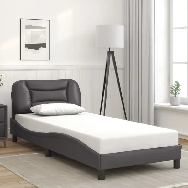 Gossi cadru de pat cu tablie, gri, 90x200 cm, piele ecologica