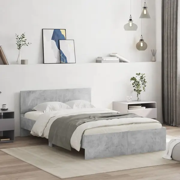 Gossi cadru de pat cu tablie, gri beton, 135x190 cm