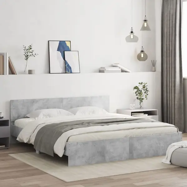 Gossi cadru de pat cu tablie, gri beton, 160x200 cm