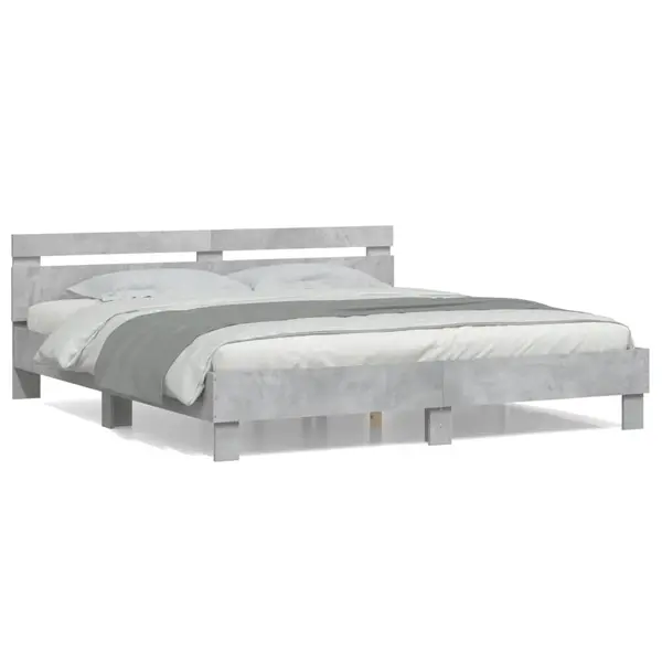 Gossi cadru de pat cu tablie gri beton 160x200 cm lemn prelucrat