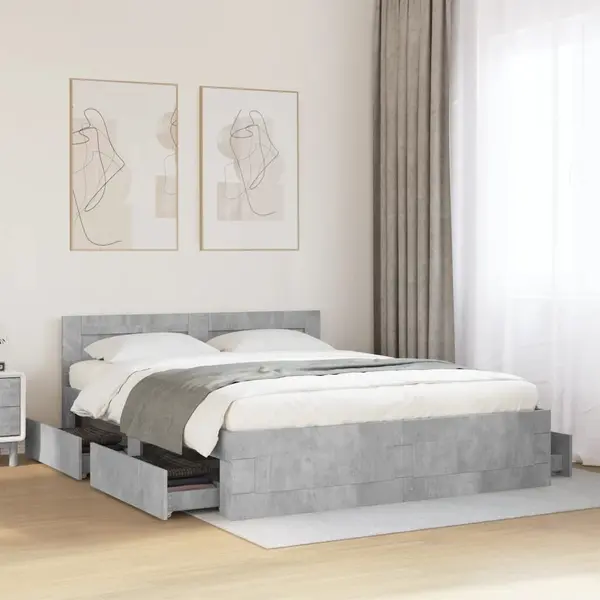 Gossi cadru de pat cu tablie gri beton 160x200 cm lemn prelucrat