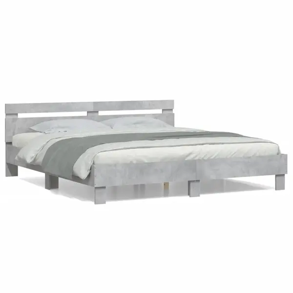 Gossi cadru de pat cu tablie gri beton 180x200 cm lemn prelucrat