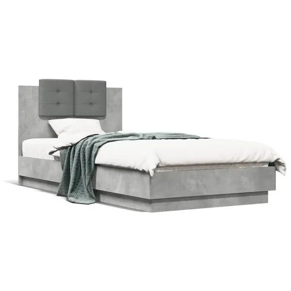 Gossi cadru de pat cu tablie, gri beton, 75x190 cm, lemn prelucrat