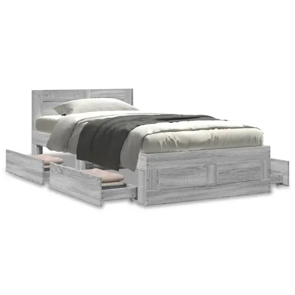 Gossi cadru de pat cu tablie, gri beton, 75x190 cm, lemn prelucrat