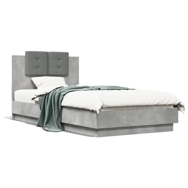 Gossi cadru de pat cu tablie, gri beton, 90x190 cm, lemn prelucrat
